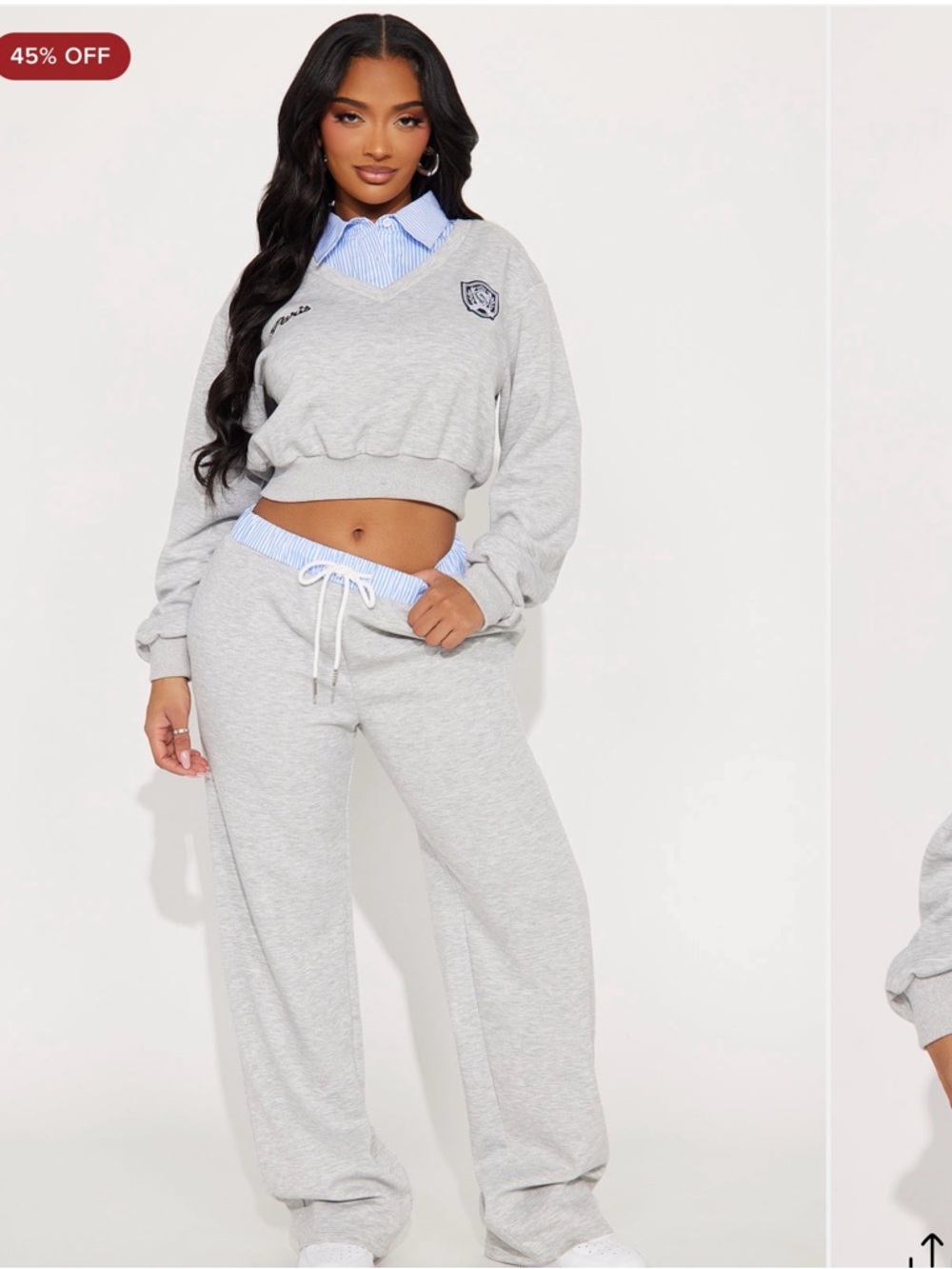 Fashion Nova Light Gray Cropped Sweatshirt & Jogger Set
